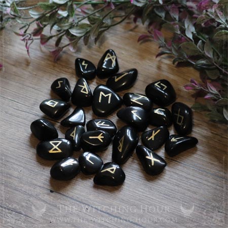 Handmade rainbow obsidian runes set
